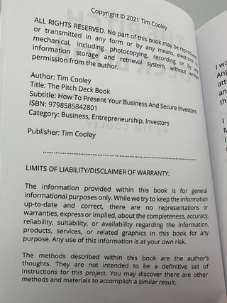 The Pitch Deck Book Tim Cooley NEW Startup Investor Guide