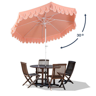 JONATHAN Y 9ft Scalloped Umbrella Coral Pink Auto Tilt Crank Missing Finial Top