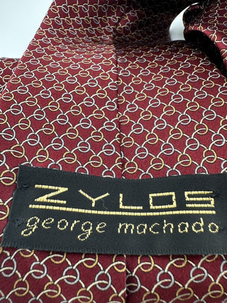 Zylos George Machado Burgundy Silk Necktie Chain Link Pattern Wide Classic