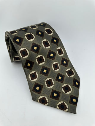 Colours Alexander Julian Silk Tie Olive Green Geometric Squares USA Made