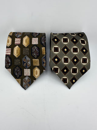 2 Vintage Silk Neckties Grappa & Alexander Julian Geometric Olive Brown