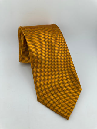 Vintage Gold Silk Necktie Micro Grid Pattern Classic Dress Tie 60”+