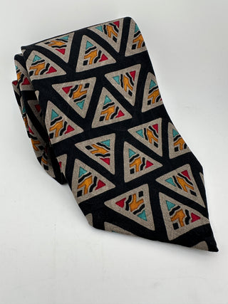 Guy Laroche Silk Necktie Geometric Triangle Pattern Black Made in Canada