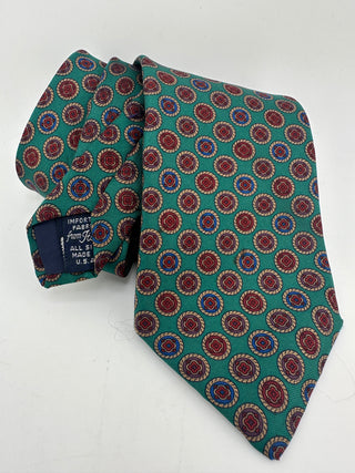 Tommy Hilfiger Green Medallion Silk Necktie USA Made Classic Designer Tie