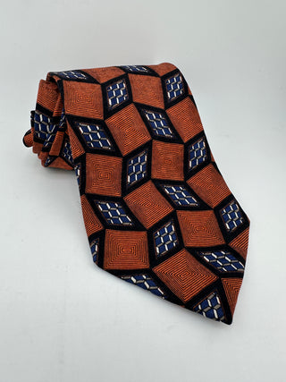 Nordstrom JZ Richards Silk Necktie Orange Blue Geometric Square Pattern Mens Tie