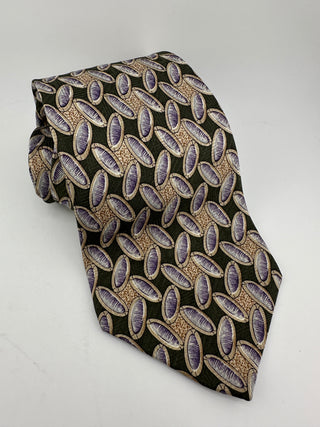 Nubio Silk Tie Green Purple Oval Geometric Pattern Italian Luxury Necktie