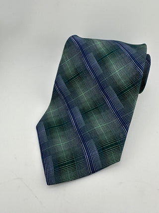 Perry Ellis Portfolio Green Blue Plaid Silk Necktie Classic Width