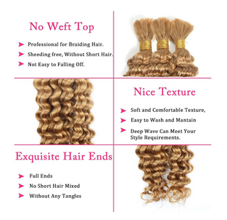Human Braiding Hair Deep Wave Bulk Blonde No Weft for Braids Extensions