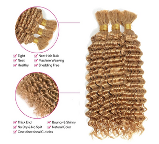 Human Braiding Hair Deep Wave Bulk Blonde No Weft for Braids Extensions