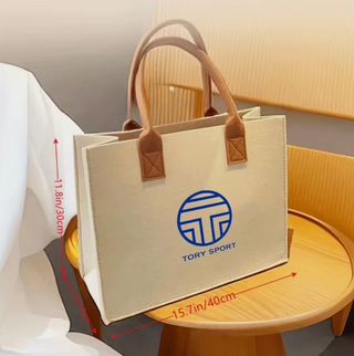Canvas Logo Tote Bag Large Beige Faux Leather Handle Shopper