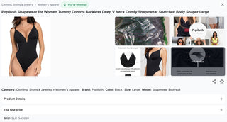Popilush Black Shapewear Bodysuit Underwire Tummy Control