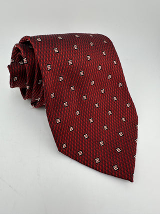 Tesoro Rosso Red Silk Necktie Geometric Pattern Made in Italy