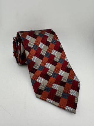Geoffrey Beene Silk Necktie Multicolor Geometric Diamond Pattern Classic Mens Tie
