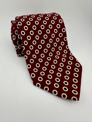 Vincenzo Italian Design Silk Necktie Red Circle Pattern Made in Italy