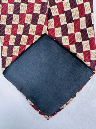 Oscar de la Renta 100% Silk Tie Burgundy Geometric Check Designer 57”