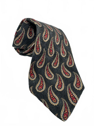 Ermenegildo Zegna Paisley Pattern Silk Tie Black Red Beige