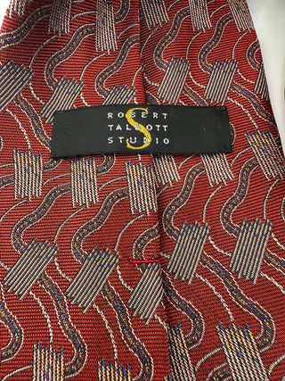 Robert Talbott Studio Silk Tie Red Abstract Geometric Pattern USA Made