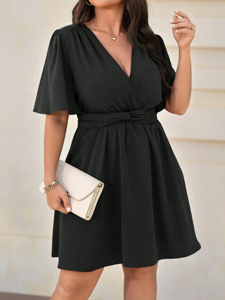 Women’s Plus Size Wrap-Style Fit & Flare, Black Size 0XL