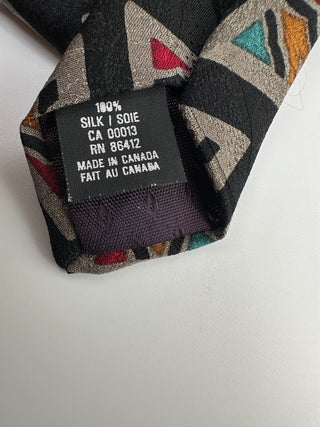 Guy Laroche Silk Necktie Geometric Triangle Pattern Black Made in Canada