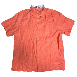Tommy Bahama Men's Large Coral Linen Camp Shirt Short Sleeve Button Up