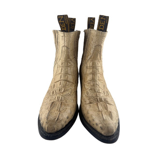 Denver Beige Crocodile Embossed Leather Western Ankle Boots
