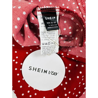SHEIN Vacay Red Polka Dot Puff Sleeve Dress Women’s Size L EU 40/42, US 8/10 NWT