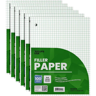 6 Pack E-Clips USA Graph Paper 4x4 Quad Ruled 10.5” x 8” 100 Sheet Each Notebook