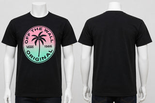Vans Off The Wall Original Black T-Shirt with Pink and Green