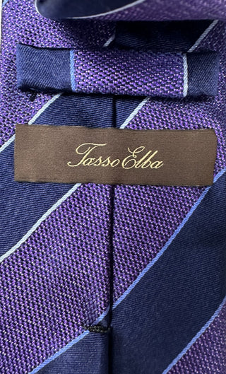 Tasso Elba Purple and Navy Striped Silk Tie - Formal Men's