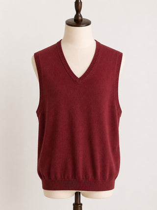 Pronto-Uomo Men's Burgundy Merino Wool V-Neck Sweater Vest,
