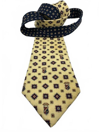 Vintage Crest Patterned Silk Tie Yellow Navy