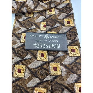 Robert Talbott Nordstrom Silk Tie Brown Gold Geometric Abstract USA