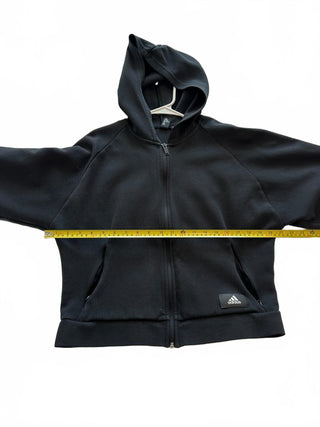 Adidas Black Full Zip Hoodie with White Stripes on Sleeves