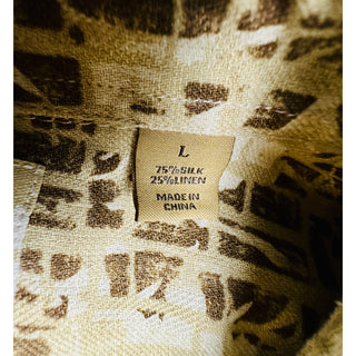 Tasso Elba Island Men's L Linen Silk Abstract Print Button Up Shirt Beige