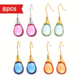 8pcs Water Drop Resin Earrings in 4 Vibrant Colors