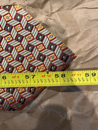 Jhane Barnes Silk Necktie Green Gold Geometric Pattern Made in USA