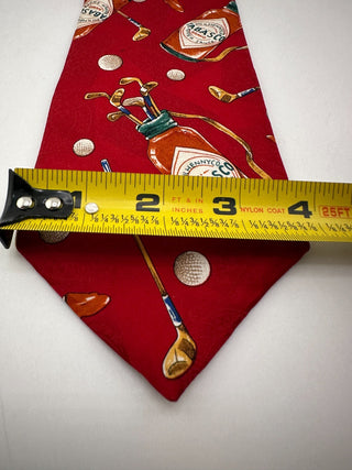 Tabasco Red Golf Themed Silk Tie with Golf Clubs and Balls