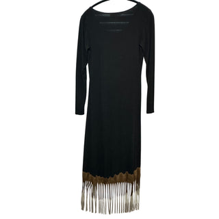 HEIRESS Black Maxi Dress Brown Suede Fringe Long Sleeve Western Boho