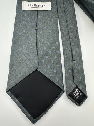 Van Heusen Men's Silk Tie in Dark Green with Blue Geometric Pattern