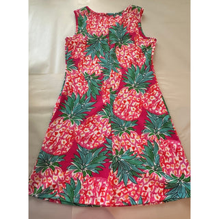 Women's Pink Pineapple Print Sleeveless A-Line Dress Tropical Summer Shift