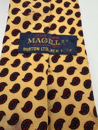 Vintage Magill's Burton Ltd NY Imported Wool Paisley Necktie Beige Red Blue Read