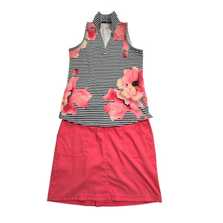 Jofit Women's S Golf Outfit Floral Striped Sleeveless Polo Coral Skort Set