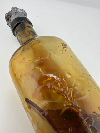 Antique Embossed Bay Rum Bottle Amber Glass Barber Shop Apothecary Early 1900s