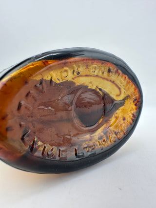 Antique Embossed Bay Rum Bottle Amber Glass Barber Shop Apothecary Early 1900s
