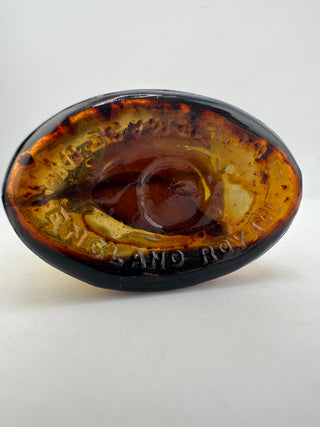 Antique Embossed Bay Rum Bottle Amber Glass Barber Shop Apothecary Early 1900s
