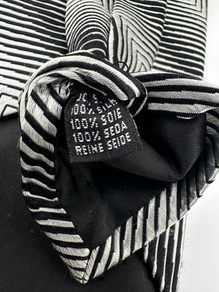 Solitaire Black White Geometric Stripe Silk Tie Vintage Mens Necktie