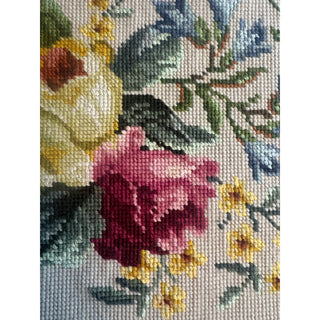 Vintage Floral Needlepoint Tapestry Pair Roses Flowers Handmade Wall Art