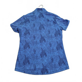 Ibkul Women's Blue Patterned Short Sleeve Golf Polo Shirt, S