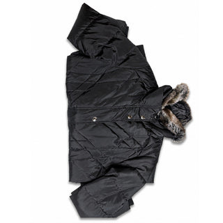 London Fog Womens L Black Down Puffer Coat Faux Fur Collar
