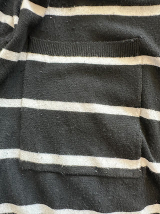 Nine West Black and White Striped Long Cardigan Sweater Size